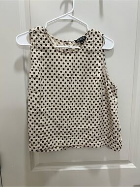J. Crew Sleeveless Polka Dot 100% Linen  - Tank with Black Dots
